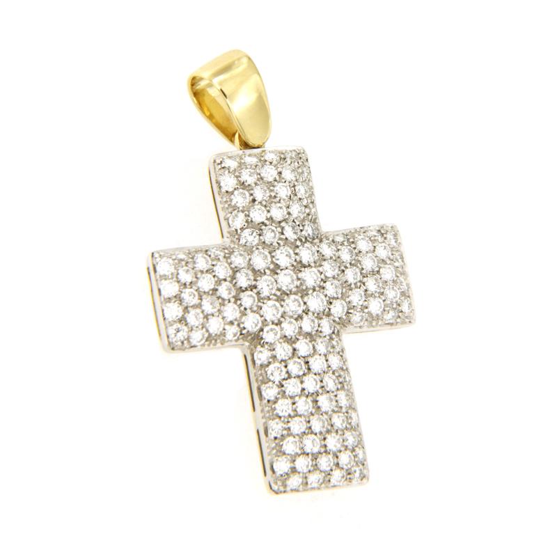 Ciondolo due ori 750/1000 croce con pavè di diamanti taglio brillante ct 1.30 totali g - vs2