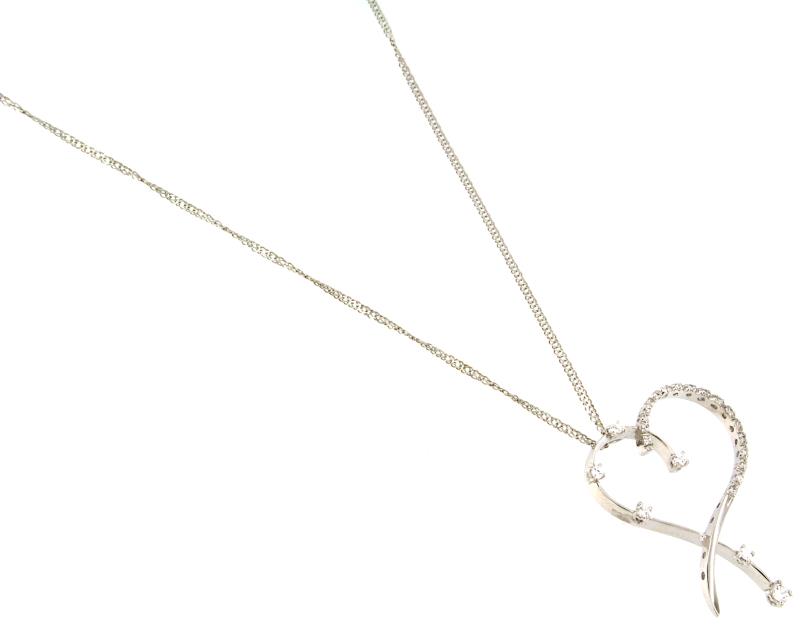 Collana con ciondolo a forma di cuore in oro 18 carati con simbolo dell'infino e zirconi cubici